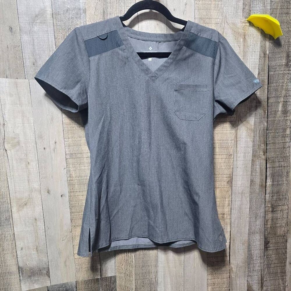 Med Couture Touch Slat Grey Scrub Top Small Nurse CNA Veterinarian Doctor